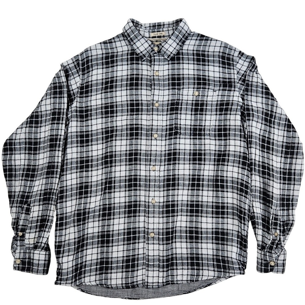 Wrangler Flannel Shirt Double Cloth Black White Plaid Large Workwear Grunge Fall